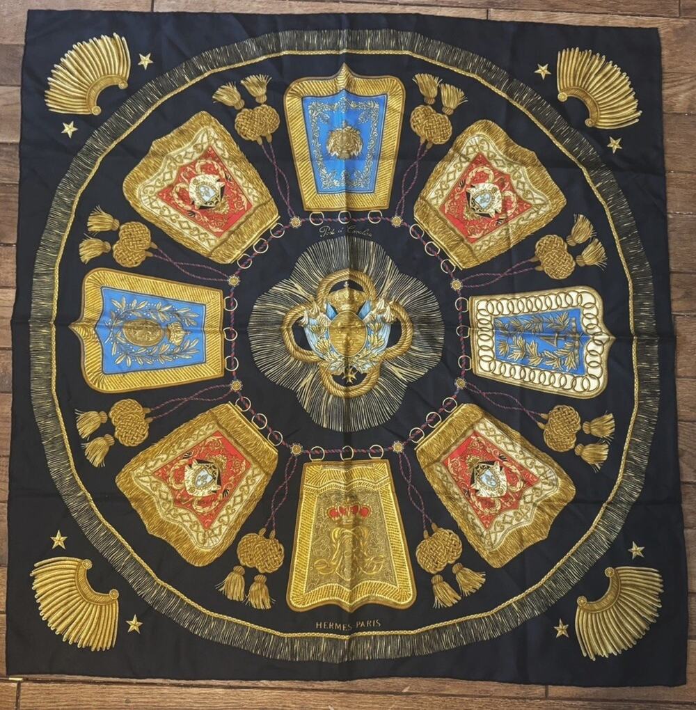 Hermes Carre 90 Poste et Cavalerie Silk Scarf Blue Multicolor Used